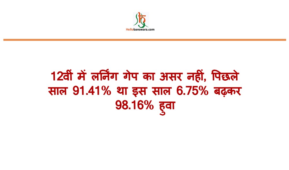 12वीं में लर्निंग गेप का असर नहीं, पिछले साल 91.41% था इस साल 6.75% बढ़कर 98.16% हुवा