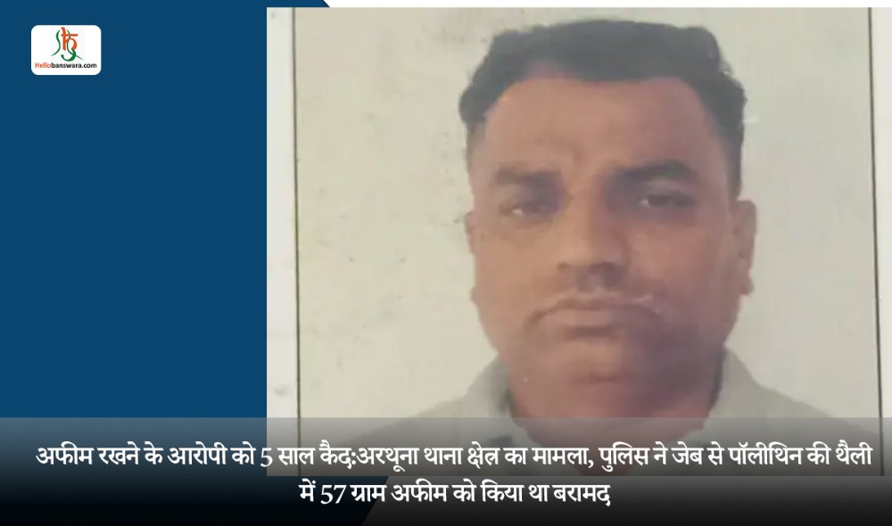 अफीम रखने के आरोपी को 5 साल कैद:अरथूना थाना क्षेत्र का मामला, पुलिस ने जेब से पॉलीथिन की थैली में 57 ग्राम अफीम को किया था बरामद