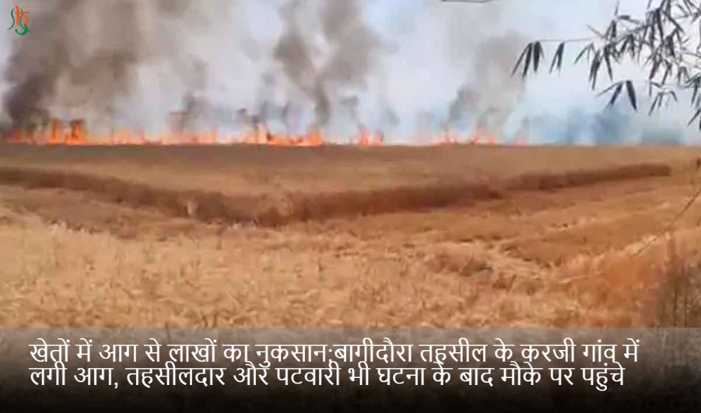 खेतों में आग से लाखों का नुकसान:बागीदौरा तहसील के करजी गांव में लगी आग, तहसीलदार और पटवारी भी घटना के बाद मौके पर पहुंचे
